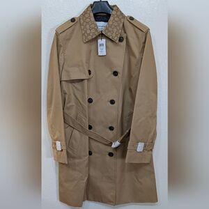 Coach Tan Trench Coat with Patterned Collar